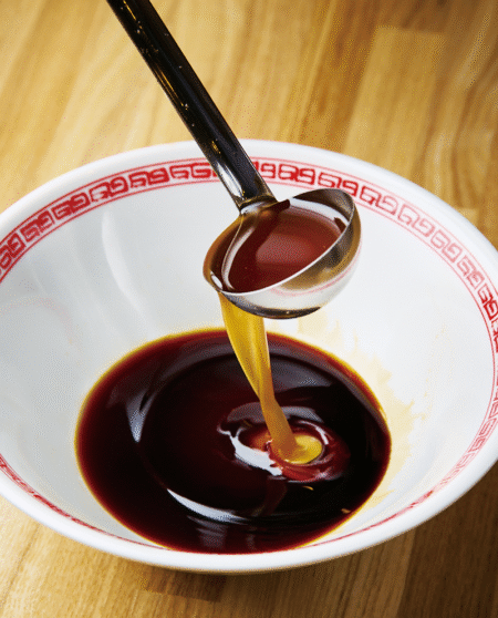 旨みと香りが濃厚な油は、スープを炊いたラードに動物系と節の香りを移したもの。